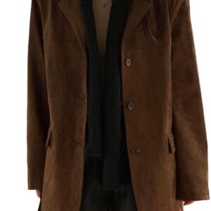 Old money Women’s Suede Jacket Y2k Brown Faux Leather oversized blazer, size M/L